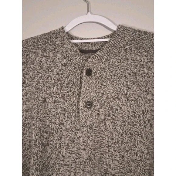 Eddie Bauer Mens XL Fisherman Sweater 100% Cotton 2 Button Crew Neck Knit Grey - Picture 2 of 7